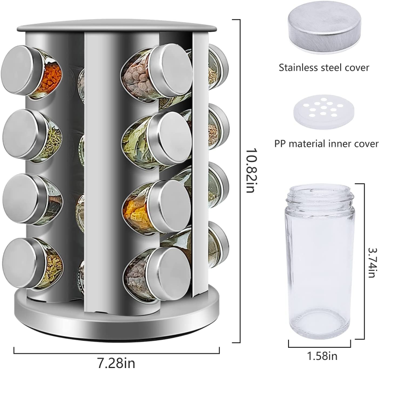 Comprar Especiero Giratorio Acero Con 16 Frascos en Electroshopy - Ángulo 3